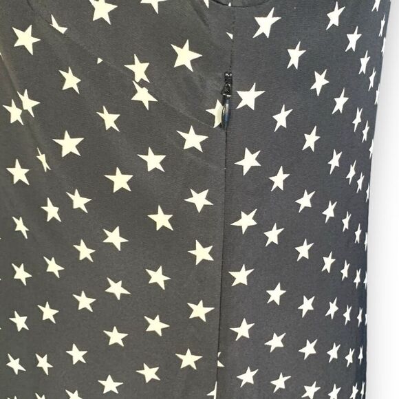 J. Crew Dress Black White Star Print Scoop Neck Long Sleeve Silk Midi Shift 4 - Picture 5 of 12